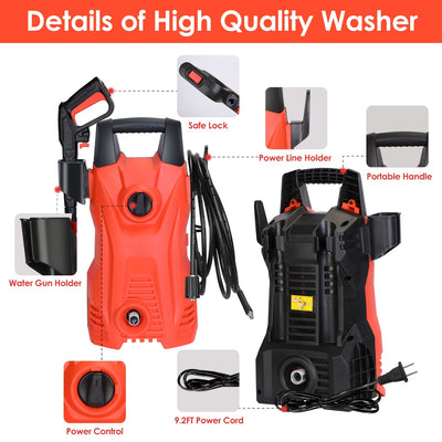 1Pc Electric High-Pressure Washer 1740 PSI – Powerful Car & Garden Cleaner with Adjustable Spray Nozzle, Soap Dispenser, and IPX5 Waterproof Design