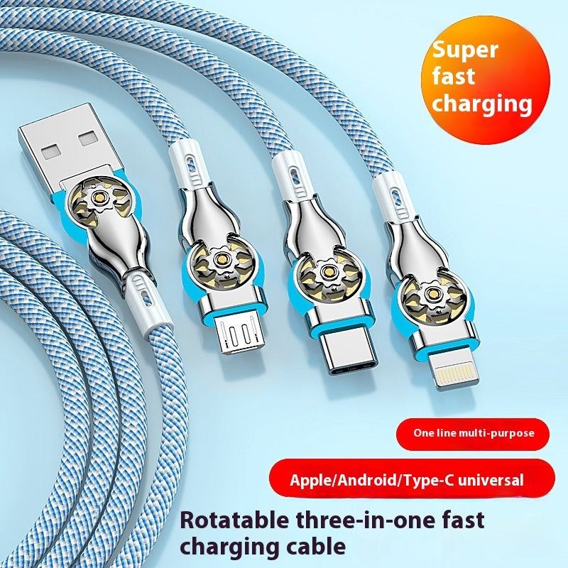 3-in-1 Rotating Fast Charge Data Cable | Multi-Device USB Charging Cable with Double Bend Design