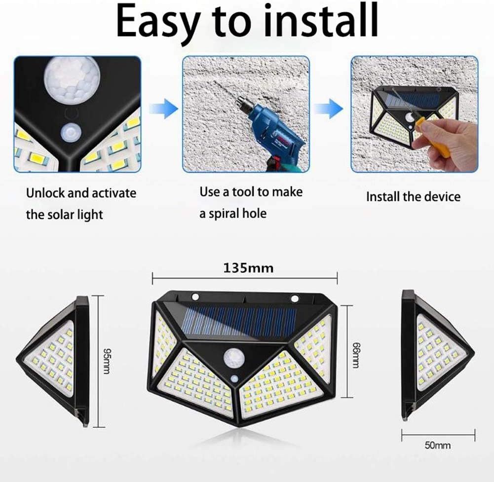 Aolyty Solar-Powered Outdoor Motion Sensor Lights – 3 Lighting Modes, IP65 Waterproof 4-Sided LED Security Wall Light (2-Pack)