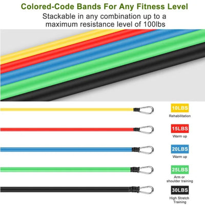 11-Piece Resistance Bands Set – Full Body Fitness Workout & Exercise Tubes Kit