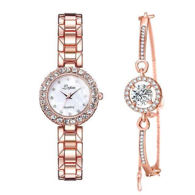 Women’s Luxury Quartz Watch & Bracelet Set – Elegant Fashion Wristwatch Combo