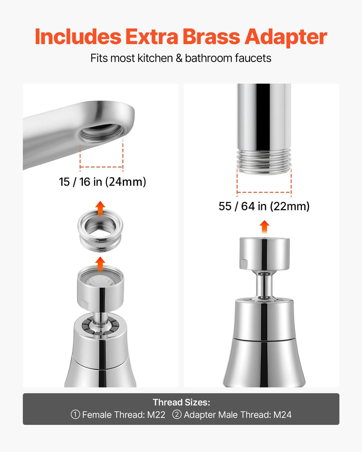 5-Mode Faucet Aerator with 360° Swivel | Multi-Flow Kitchen Sink Sprayer & Brass Adapter for Splash-Free Washing