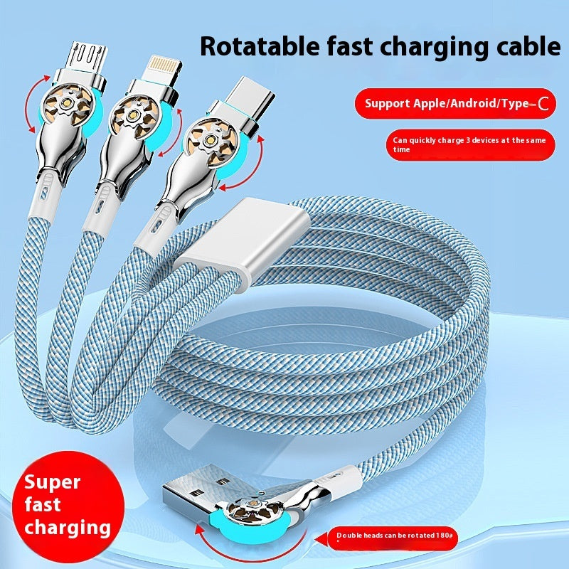 3-in-1 Rotating Fast Charge Data Cable | Multi-Device USB Charging Cable with Double Bend Design