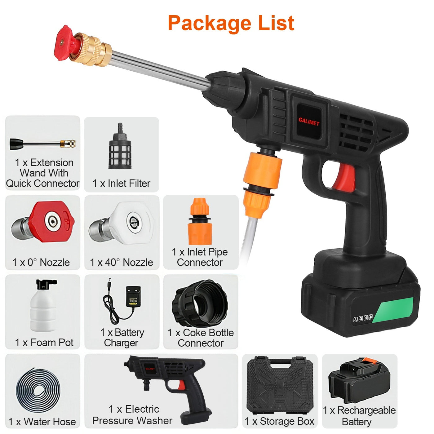 Cordless Portable Electric Pressure Washer – 363PSI High-Pressure Car Cleaner with 48V 12000mAh Rechargeable Battery & 2 Nozzles