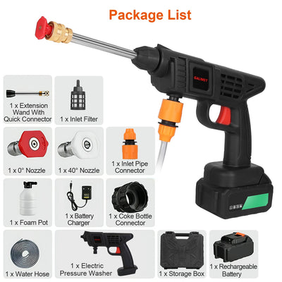 Cordless Portable Electric Pressure Washer – 363PSI High-Pressure Car Cleaner with 48V 12000mAh Rechargeable Battery & 2 Nozzles
