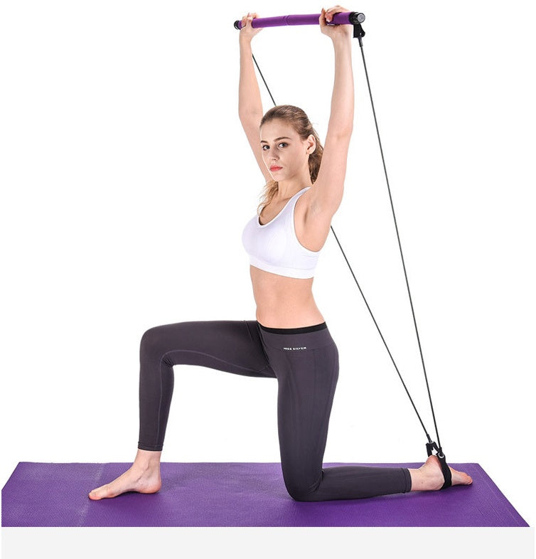 Portable Yoga & CrossFit Resistance Bands Trainer – Elastic Pilates Bar Home Gym Workout Set
