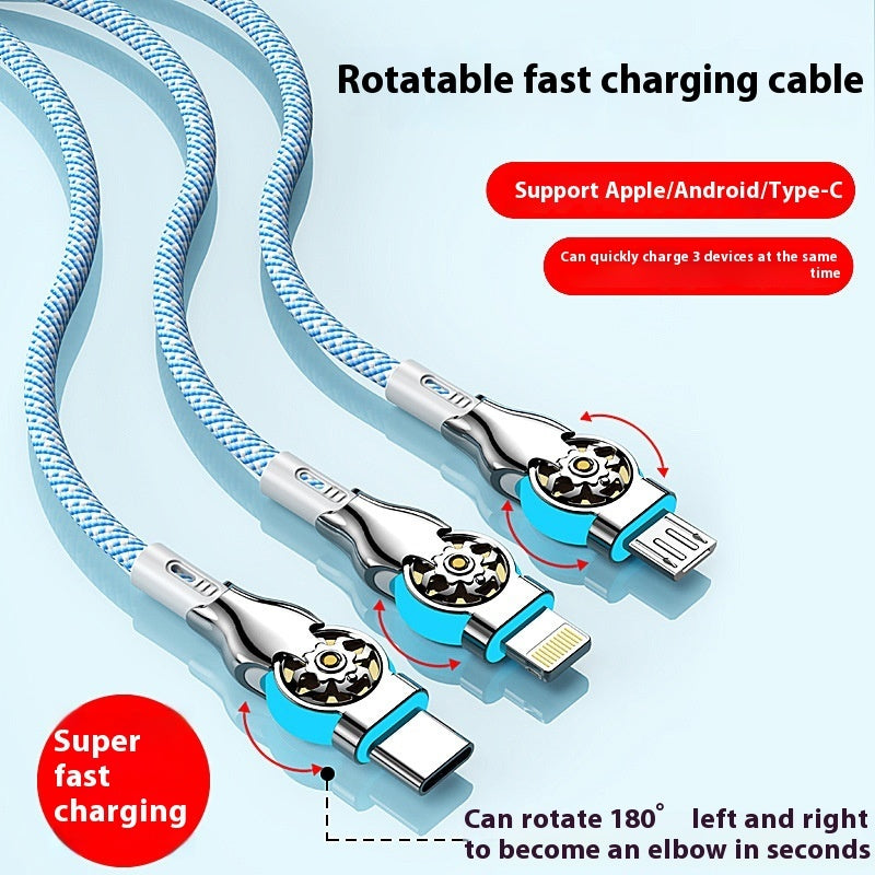 3-in-1 Rotating Fast Charge Data Cable | Multi-Device USB Charging Cable with Double Bend Design