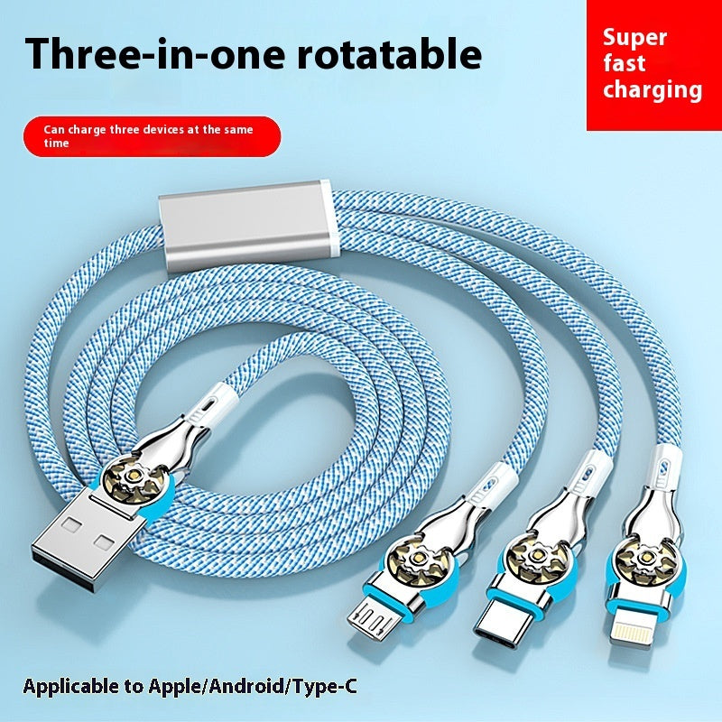 3-in-1 Rotating Fast Charge Data Cable | Multi-Device USB Charging Cable with Double Bend Design