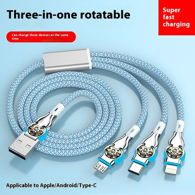 3-in-1 Rotating Fast Charge Data Cable | Multi-Device USB Charging Cable with Double Bend Design