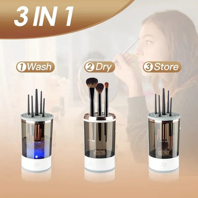 3-in-1 Automatic Makeup Brush Cleaner & Dryer – USB Powered Electric Brush Washing Machine with Blender Cleaning Function