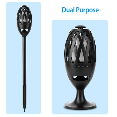 LED Flame Torch Wireless Speaker – Waterproof Outdoor Stereo Bass Speaker with Flickering LED Night Light for Party, Camping & Patio