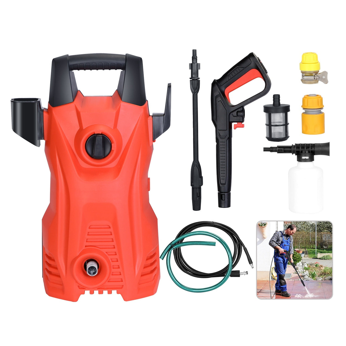1Pc Electric High-Pressure Washer 1740 PSI – Powerful Car & Garden Cleaner with Adjustable Spray Nozzle, Soap Dispenser, and IPX5 Waterproof Design