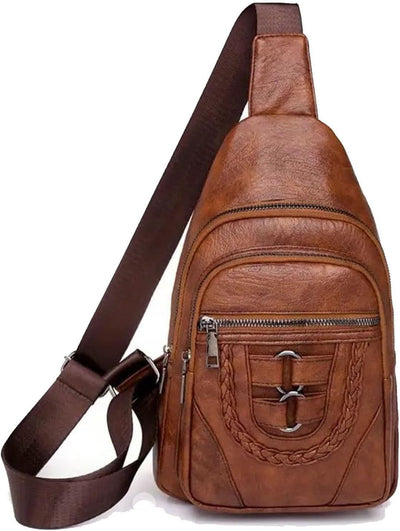 Retro Leather Crossbody Chest Bag for Men & Women – Vintage Shoulder Sling Bag