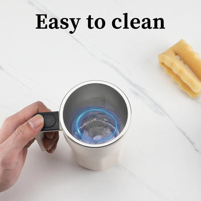 12oz Mocha Self-Stirring Coffee Mug with Temperature Display – Rechargeable Automatic Mixing Cup with Lid for Coffee, Milk & Other Drinks (White)