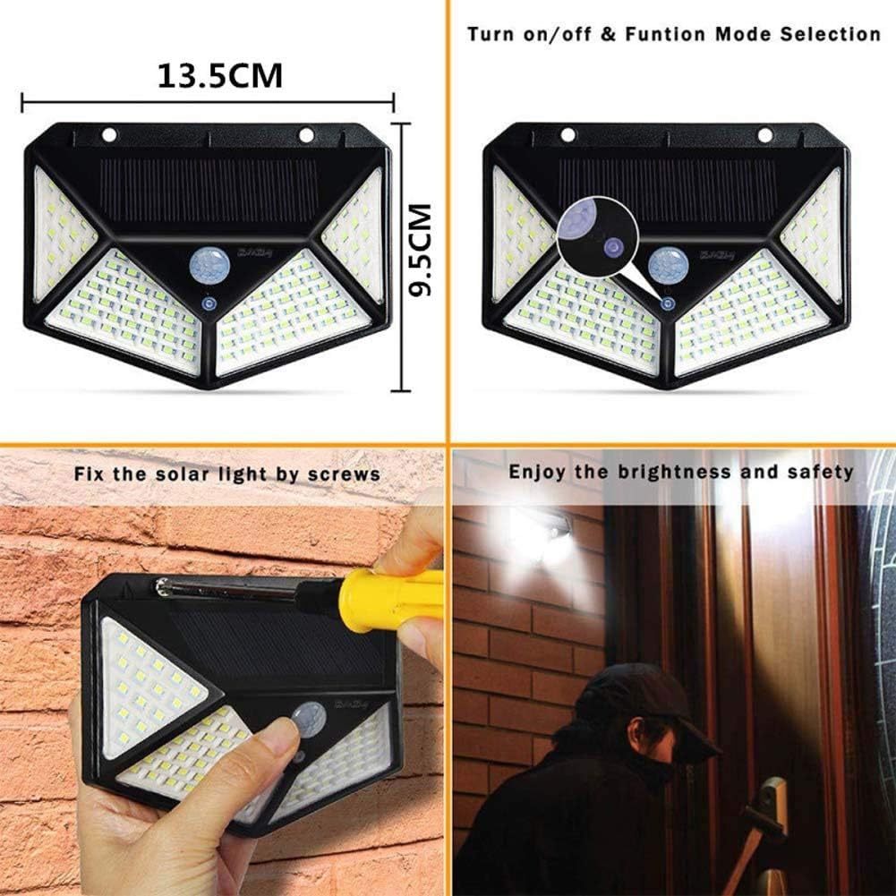 Aolyty Solar-Powered Outdoor Motion Sensor Lights – 3 Lighting Modes, IP65 Waterproof 4-Sided LED Security Wall Light (2-Pack)