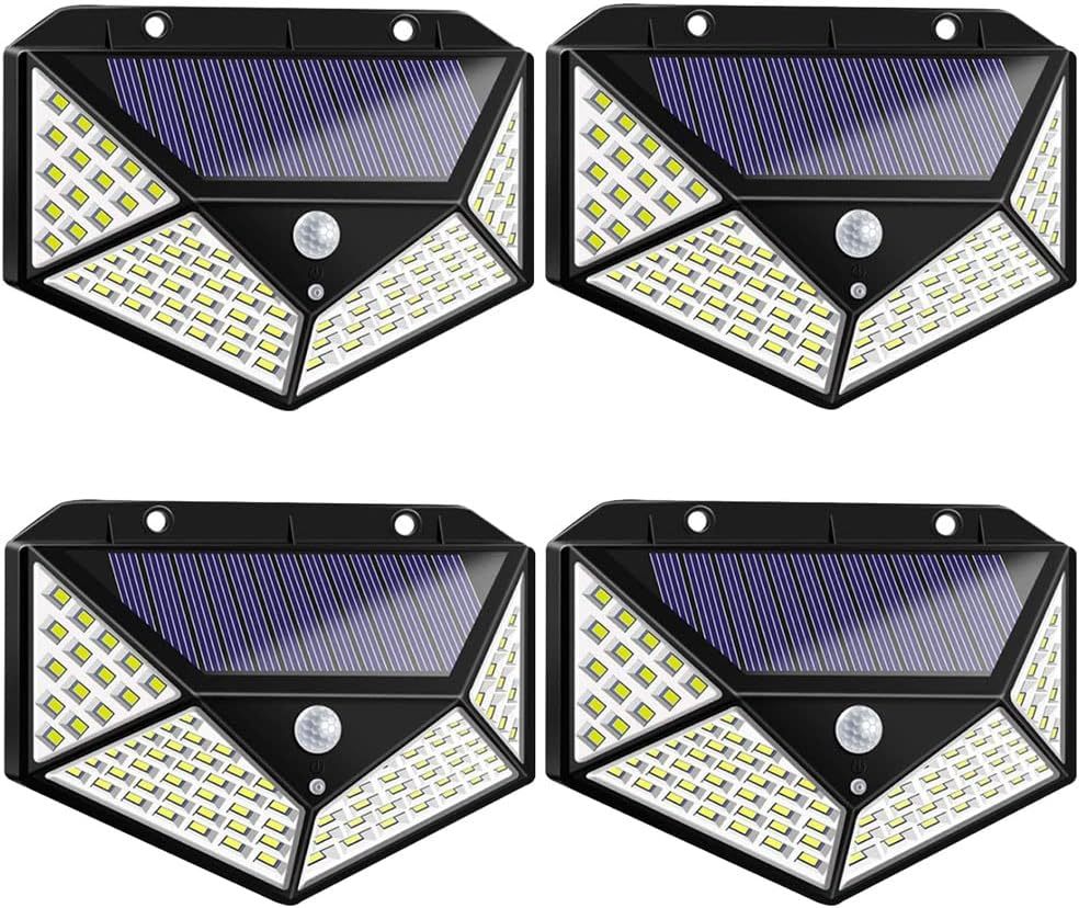 Aolyty Solar-Powered Outdoor Motion Sensor Lights – 3 Lighting Modes, IP65 Waterproof 4-Sided LED Security Wall Light (2-Pack)