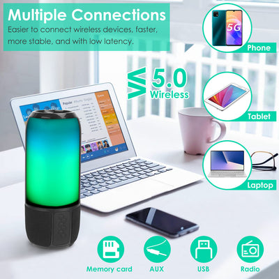 1-Piece Wireless Portable Bluetooth Speaker – Loud Stereo with 6 Color LED Lights, TWS, FM Radio for Home, Outdoor & Travel