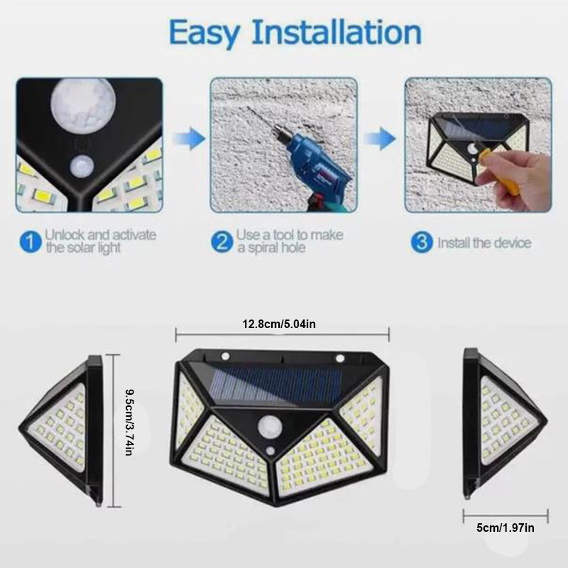Aolyty Solar-Powered Outdoor Motion Sensor Lights – 3 Lighting Modes, IP65 Waterproof 4-Sided LED Security Wall Light (2-Pack)