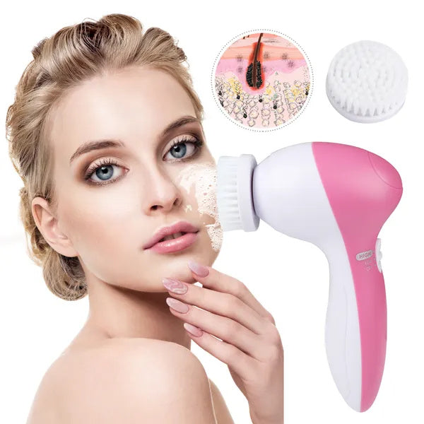 Waterproof Facial Cleansing Brush with 5 Interchangeable Spin Brush Heads – Deep Skin Cleaning Tool for Women